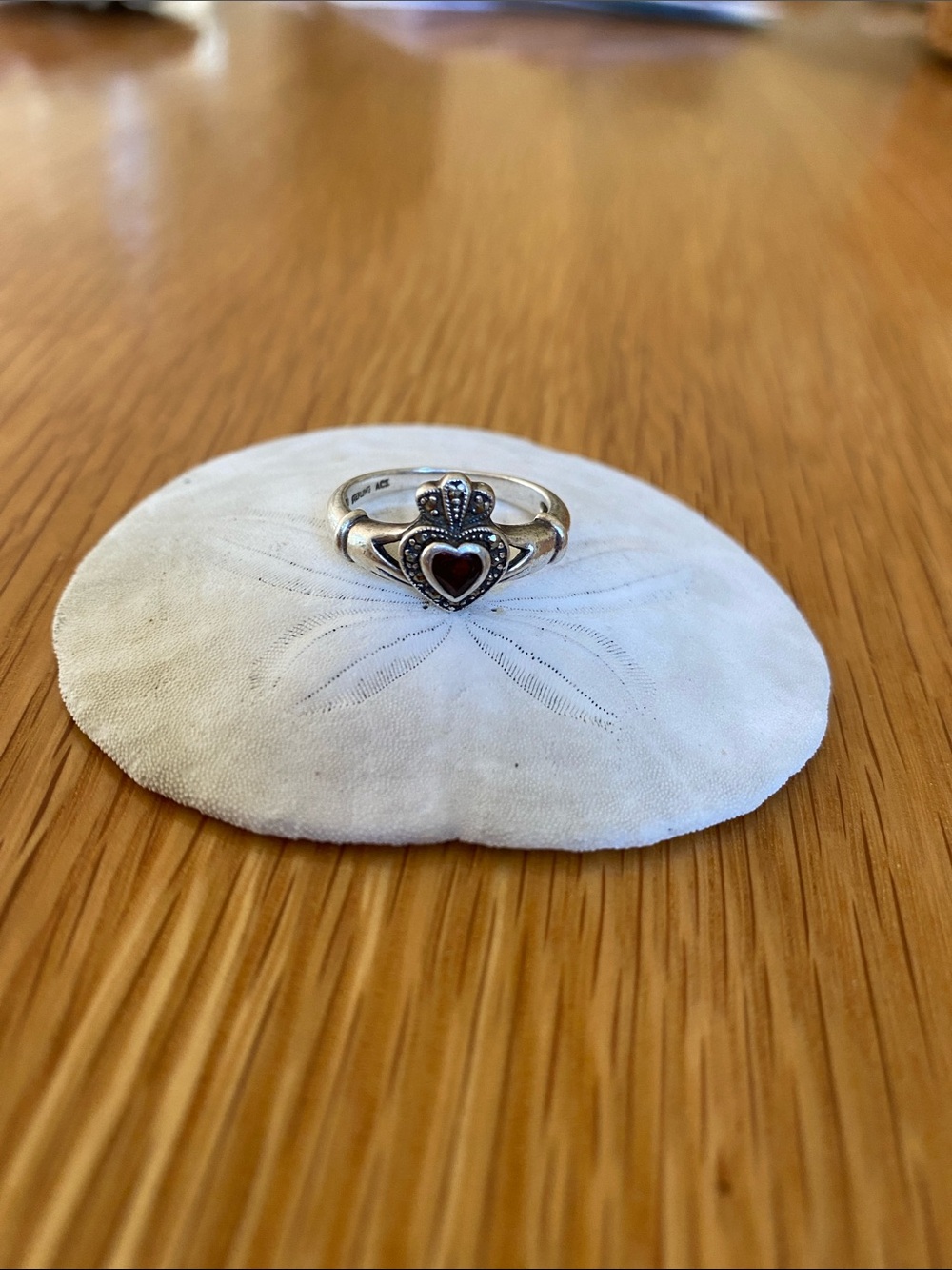 Heart Garnet Sterling Silver Claddagh Ring - Red Heart